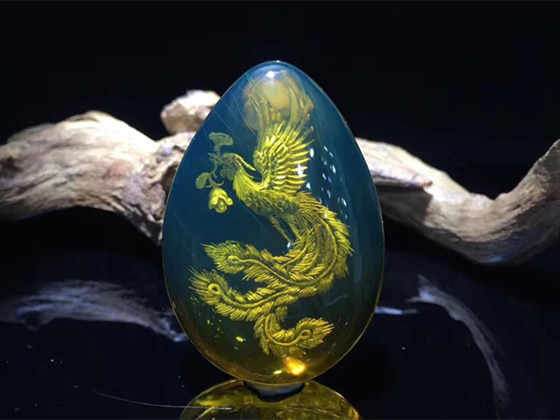 藍珀陰雕吊飾